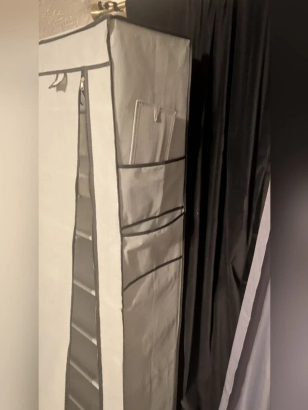 Portable Gray Fabric Wardrobe Closet with Zipper Self Standing